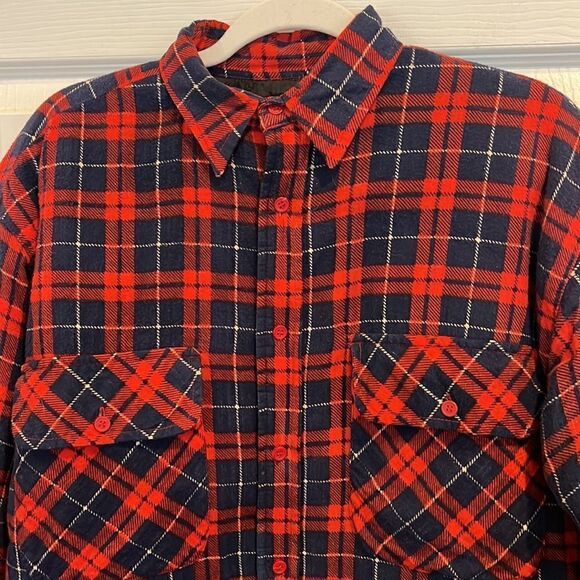 Thick warm lumber Jack Shacket Men’s M vintage red & navy quilted - Picture 6 of 12